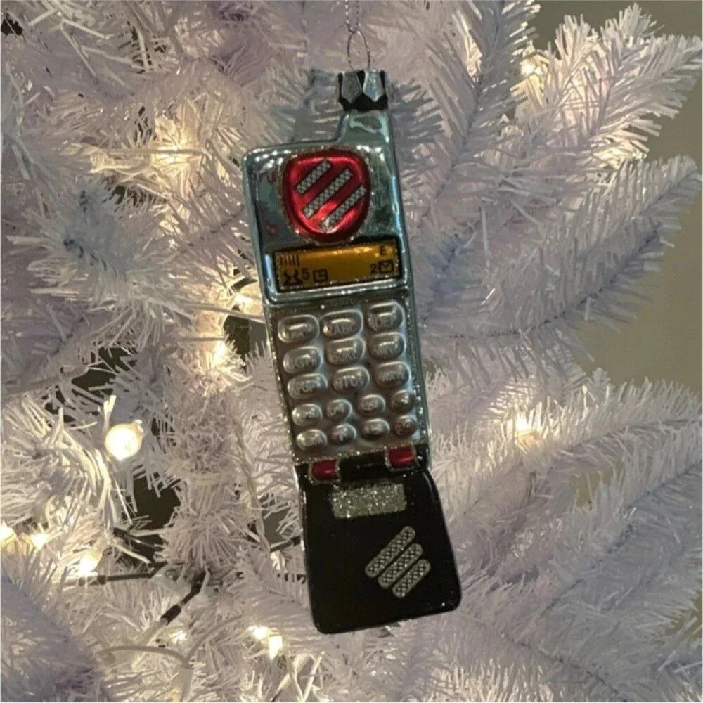Ashland Glass Flip Phone Ornament Christmas Hanging Silver Black Red